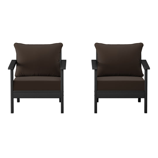Avalon Outdoor Modern HDPE Patio Club Chairs with Deep Seat Cushions (Set of 2)