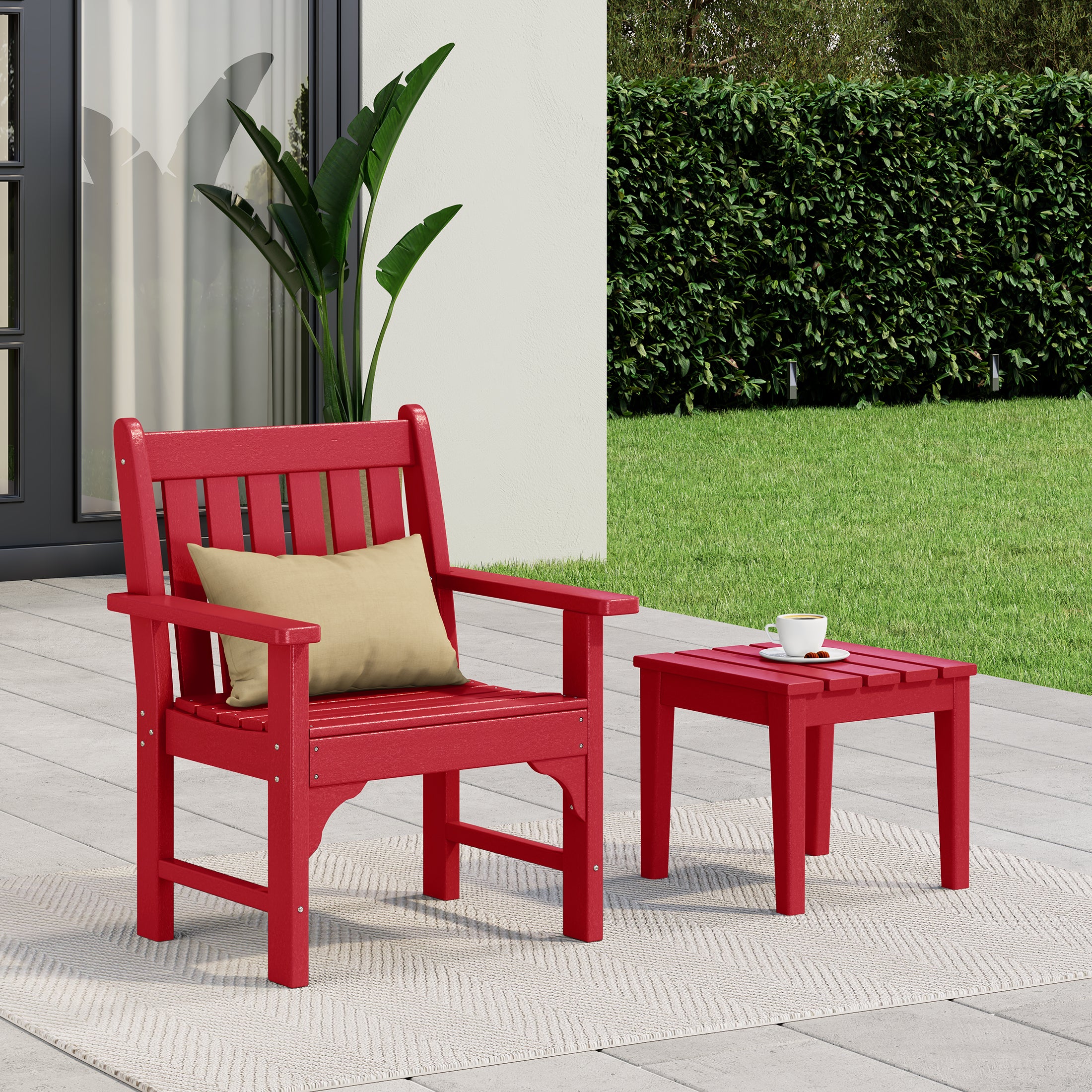 Malibu Outdoor Patio 2-Piece HDPE Adirondack Garden Chair with Square Adirondack Side Table Set