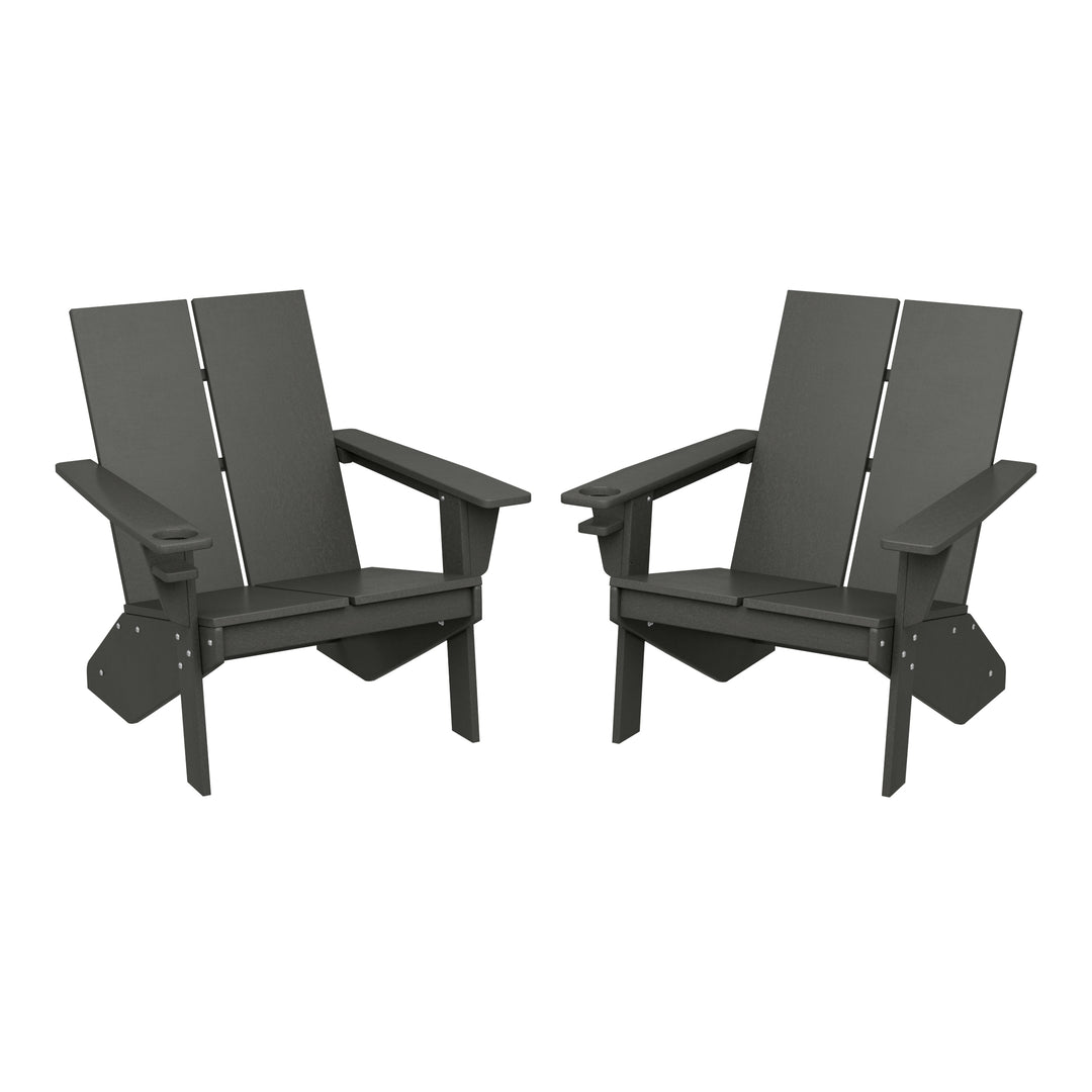 Riviera Outdoor HDPE Modern Adirondack Chair with Cup Holder (Set of 2)