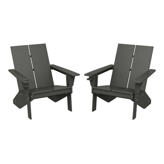 Riviera Outdoor HDPE Modern Adirondack Chair with Cup Holder (Set of 2)