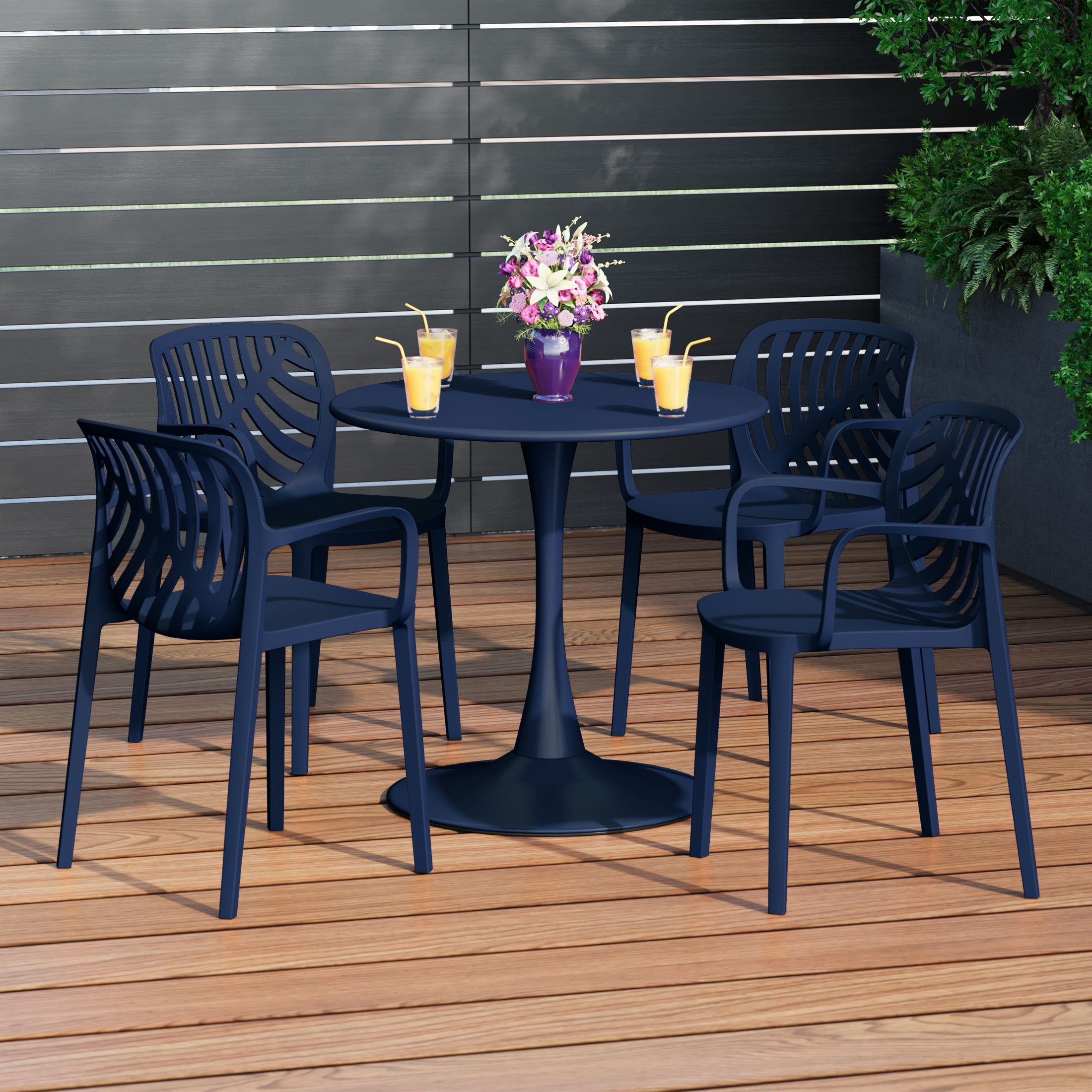 Playa 5-Piece Outdoor Indoor Metal Patio Dining Table Set With Stackable Patio Arm Chairs