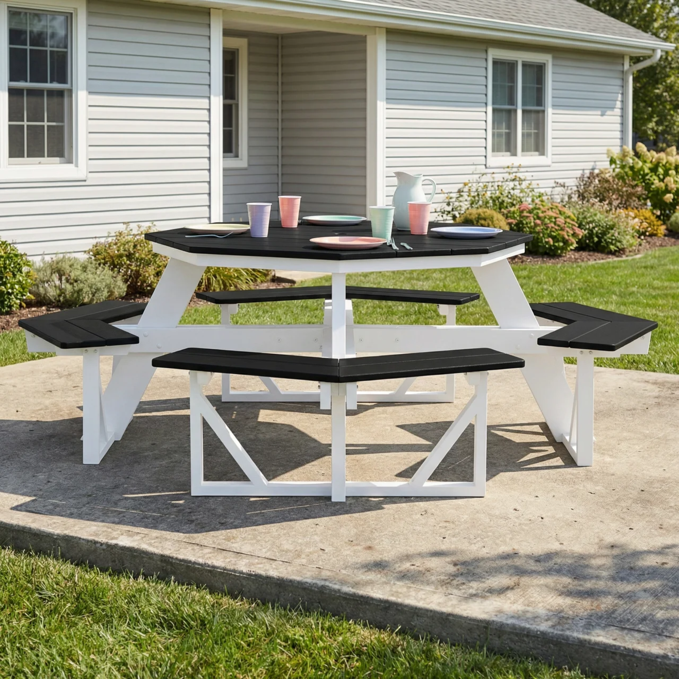 Greenville Outdoor 48" HDPE 8-Person Patio Octagon Picnic Table