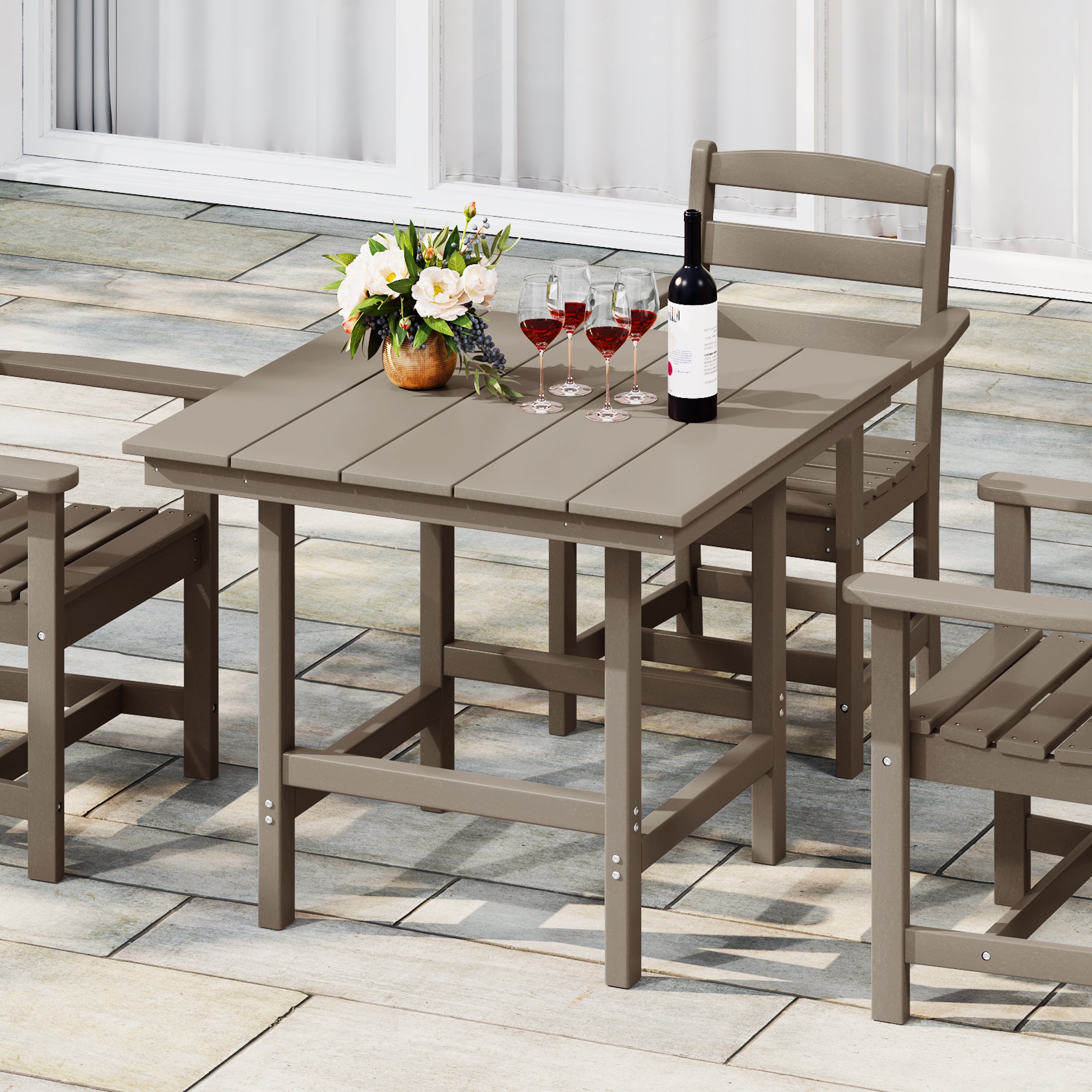 Ashore Outdoor HDPE 36" Square Patio Dining Table with Umbrella Hole