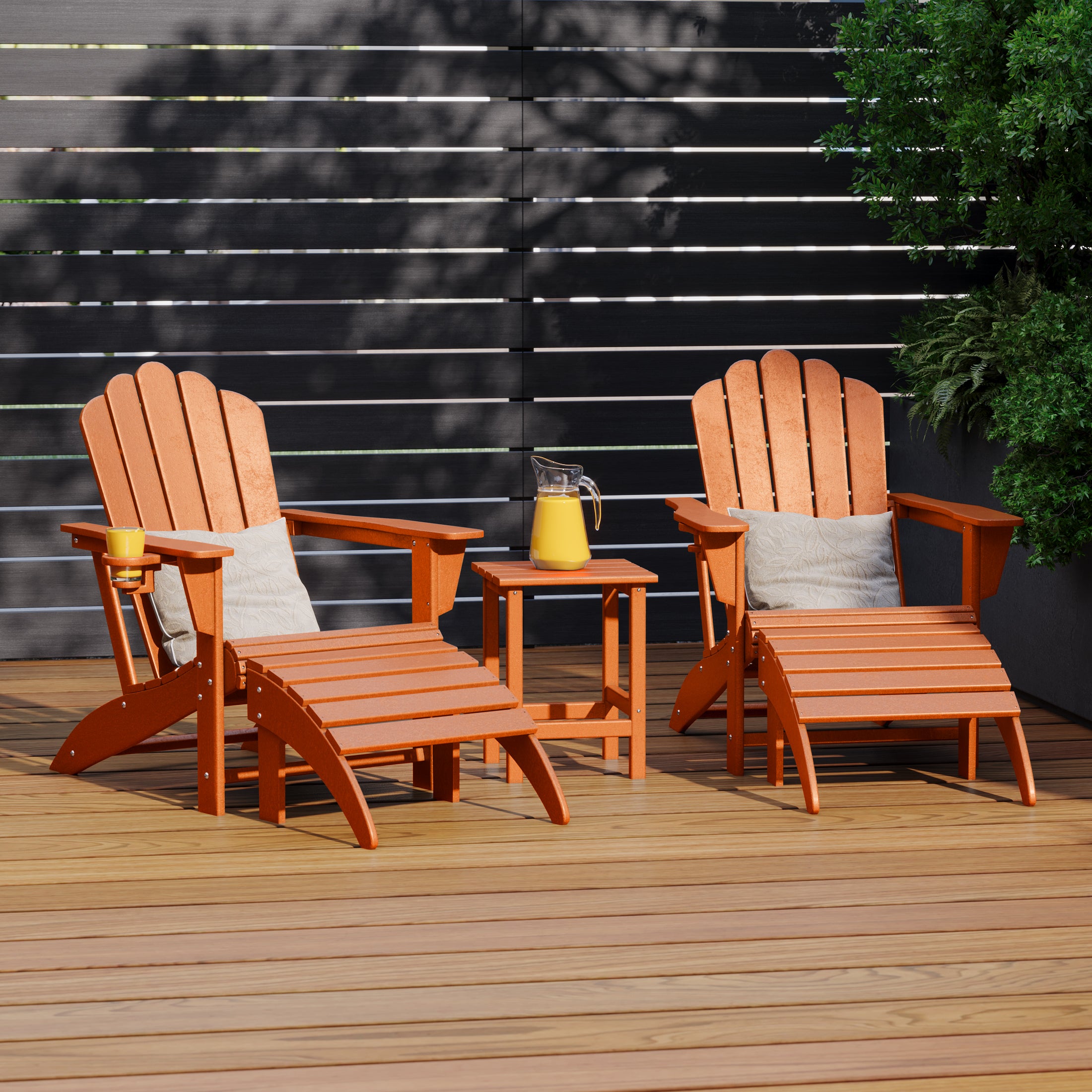 Highland 5-Piece Adirondack Chair with Folding Ottoman and Table Set