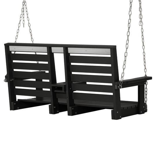 St Charles Outdoor HDPE 54" Front Hanging Porch Swing Bench With Cupholders
