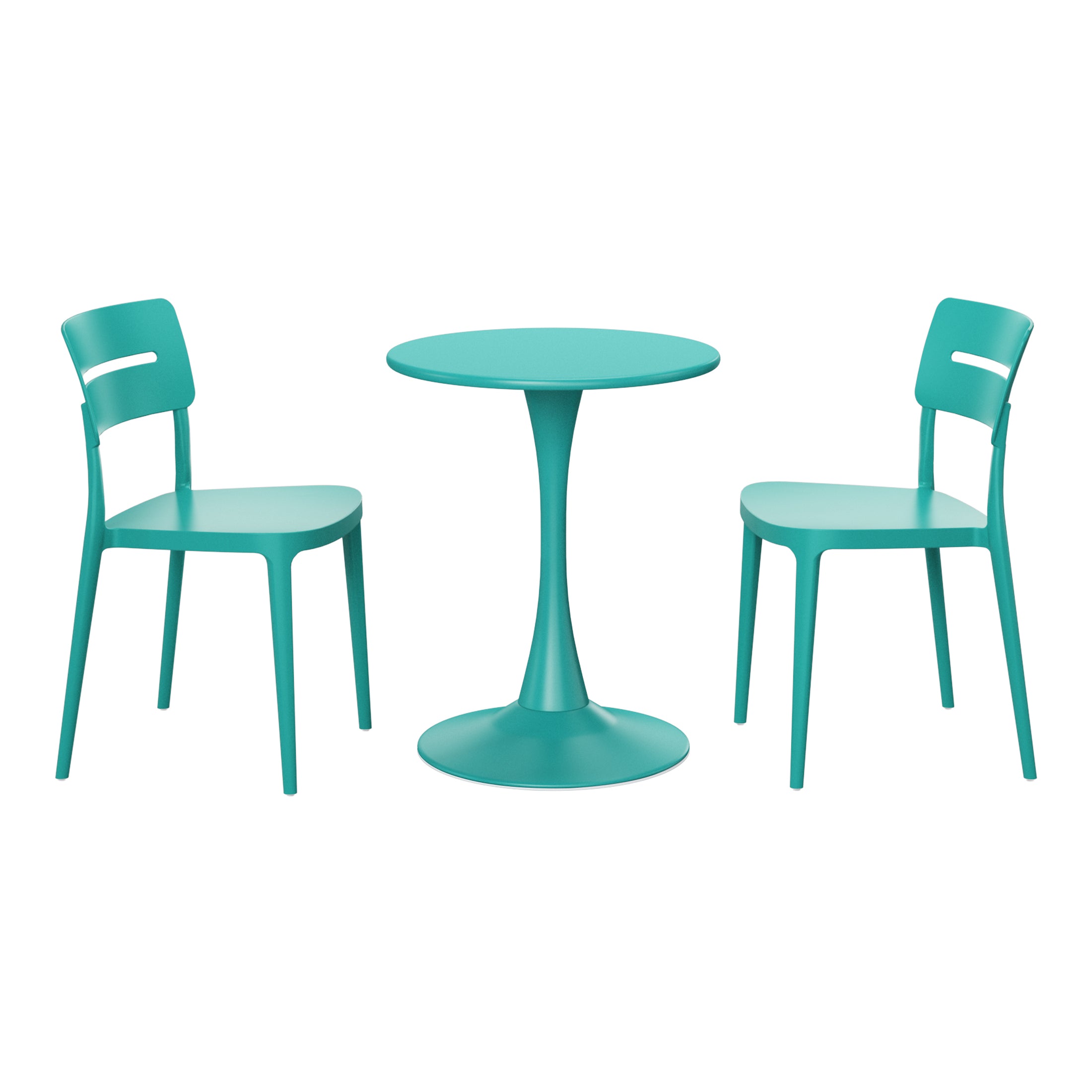 Playa 3-Piece Outdoor Round Metal Patio Dining Table Set With Stackable Patio Chairs