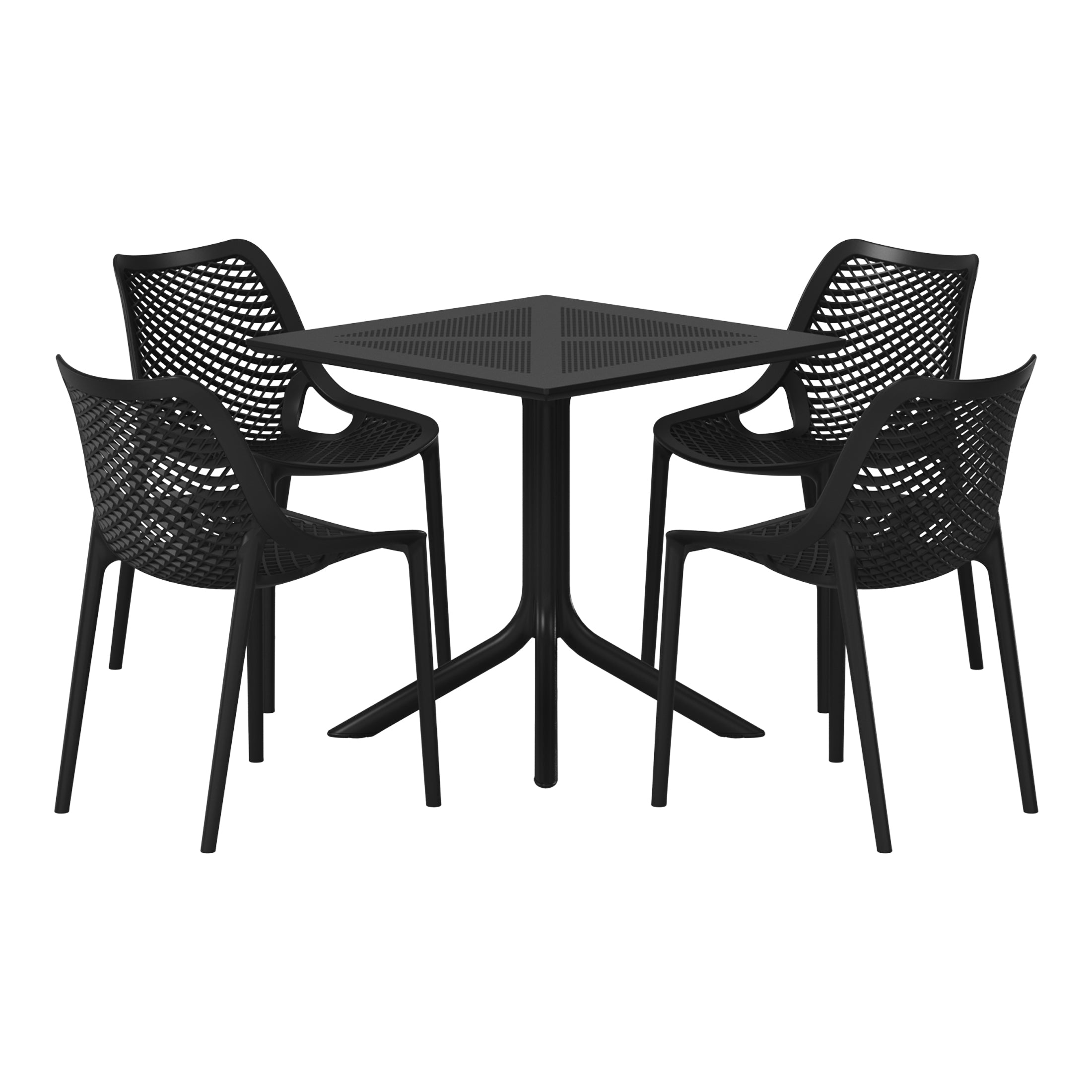 Playa 5-Piece Modern Square Patio Dining Table Set with Stackable Patio Dining Chairs