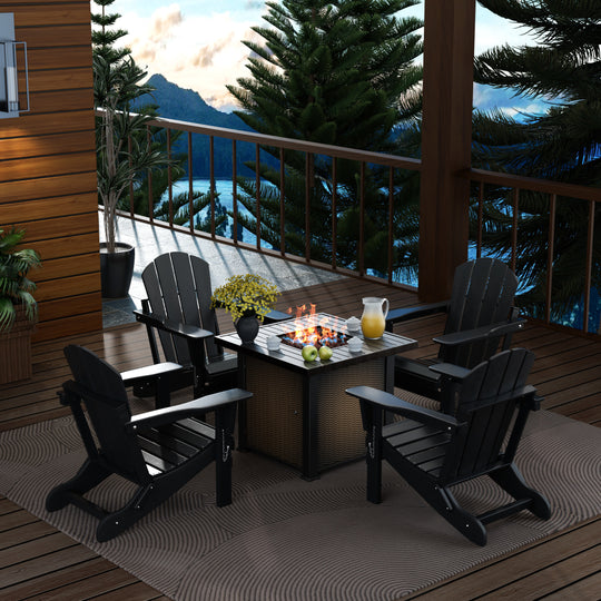 Malibu Modern Folding Poly Adirondack Chair With Square Fire Pit Table Set