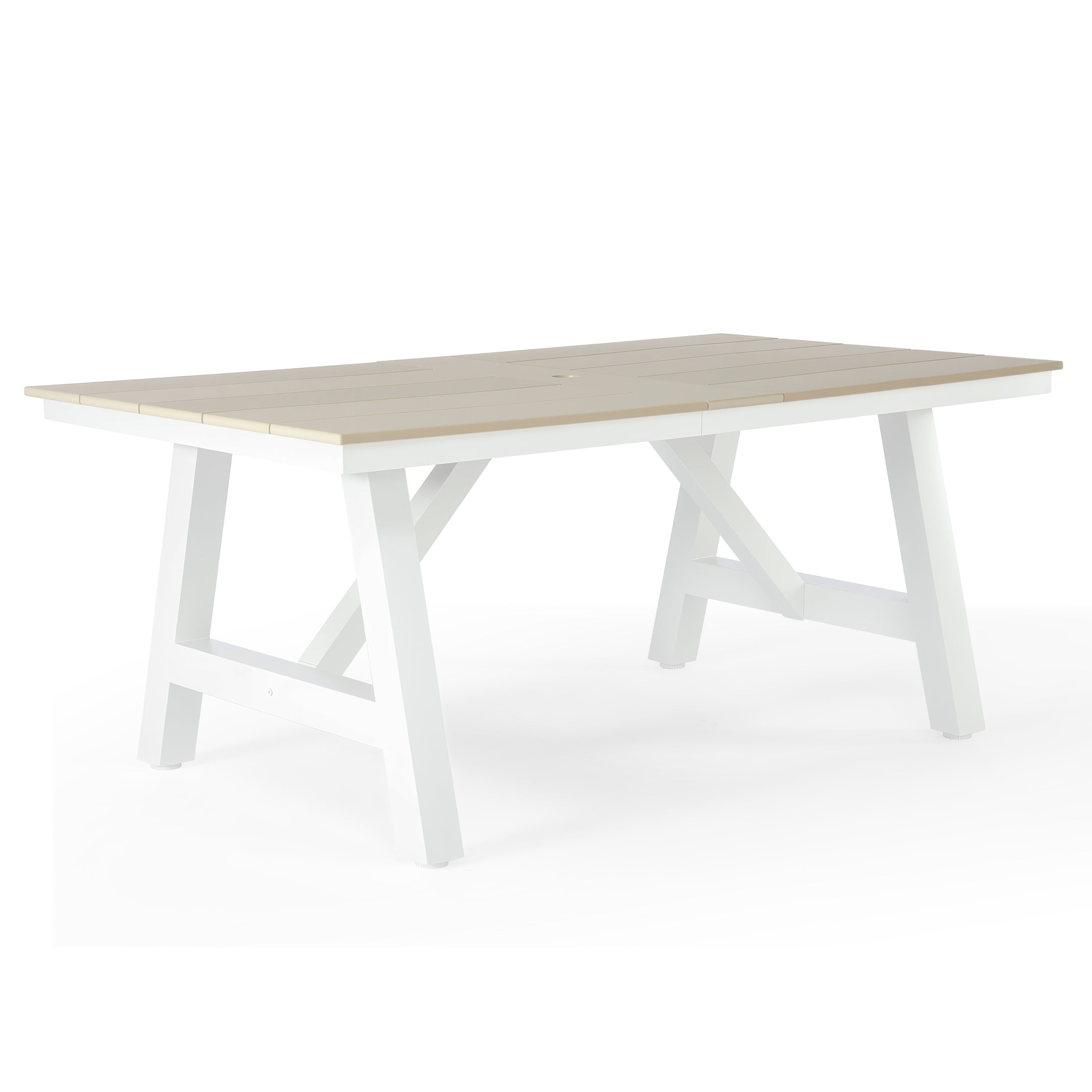 Cape May 72" HDPE Rectangle Outdoor Patio Dining Table With Umbrella Hole and Metal Frame