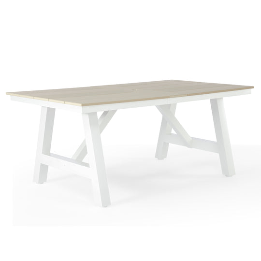 Cape May 72" HDPE Rectangle Outdoor Patio Dining Table With Umbrella Hole and Metal Frame