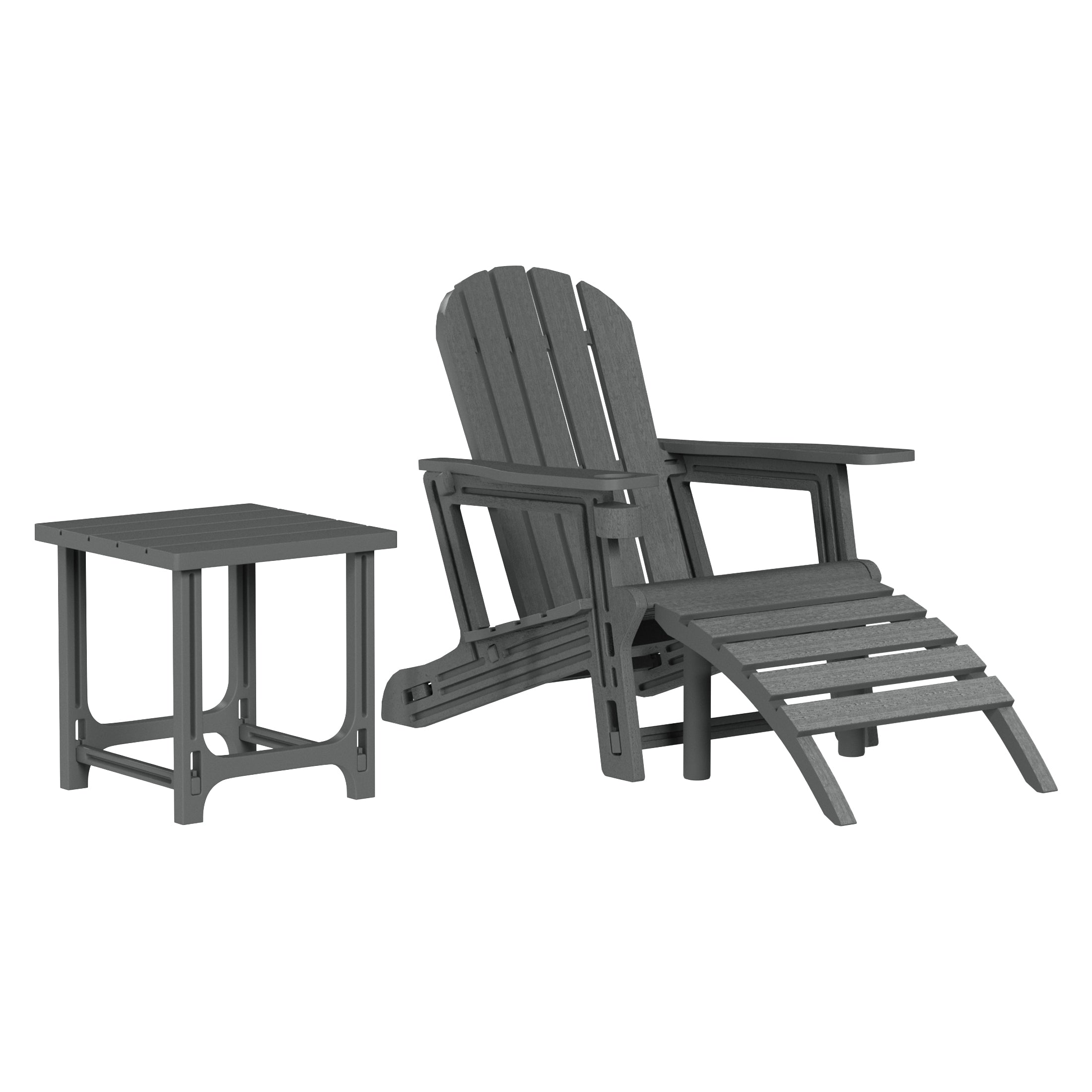 Azura 3-Piece HDPE Outdoor Patio Adirondack Chair with Ottoman and 18" Side Table Set