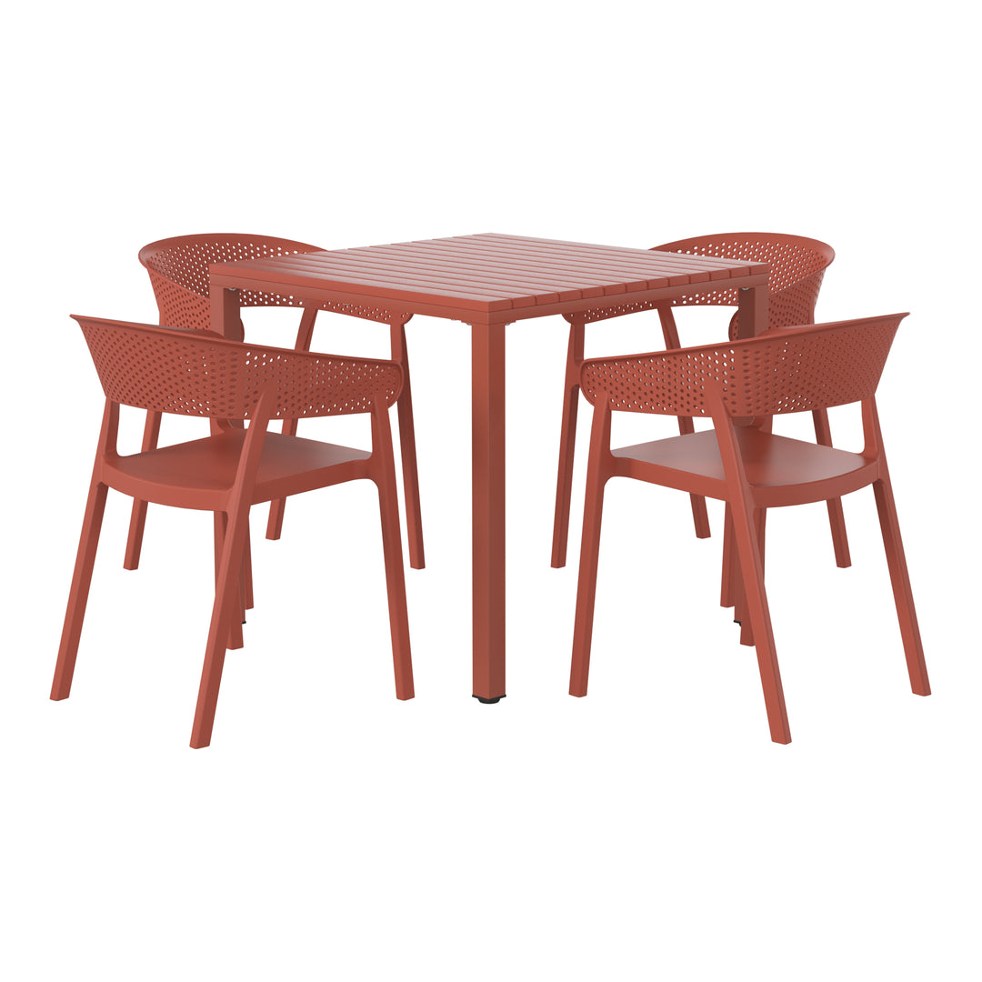 Playa 5-Piece Outdoor Metal Frame Square Dining Table Patio Set with Stackable Patio Dining Chairs