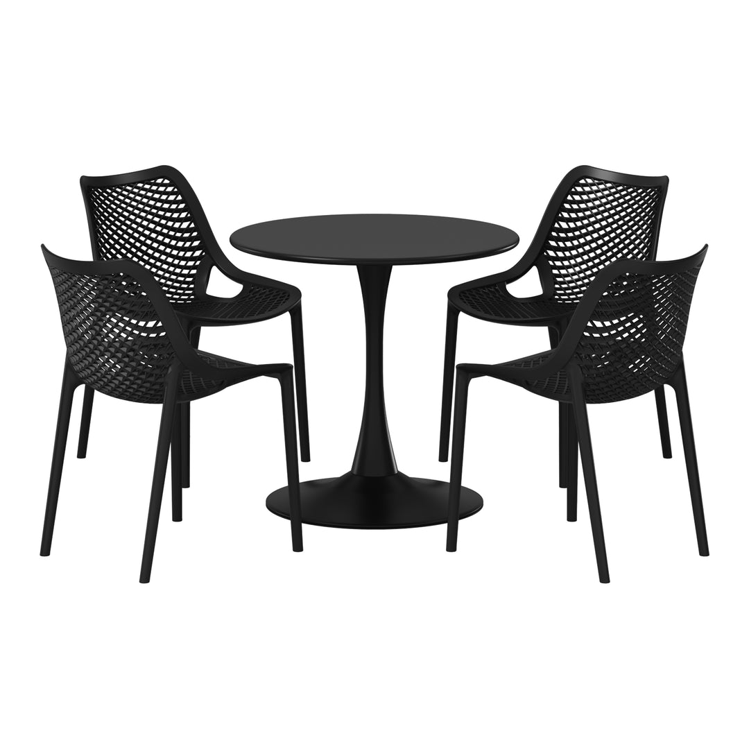 Playa 5-Piece Outdoor Indoor Round Metal Dining Table Set And Stackable Resin Patio Dining Side Chairs