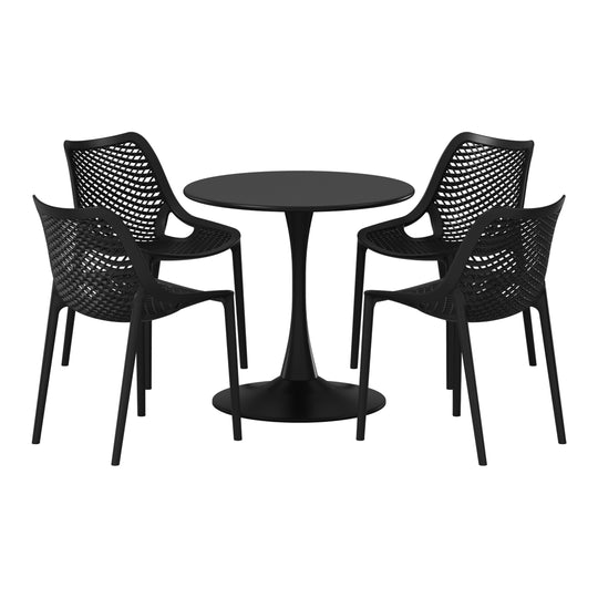 Playa 5-Piece Outdoor Indoor Round Metal Dining Table Set And Stackable Resin Patio Dining Side Chairs