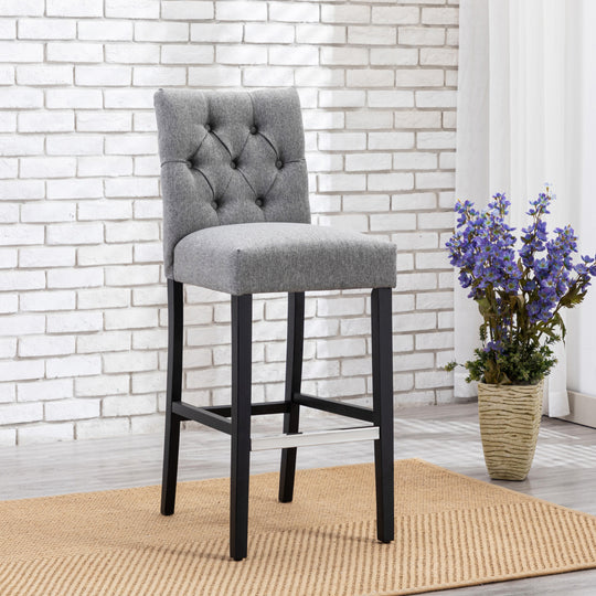 Hayes 29" Linen Fabric Tufted Bar Stool,Black