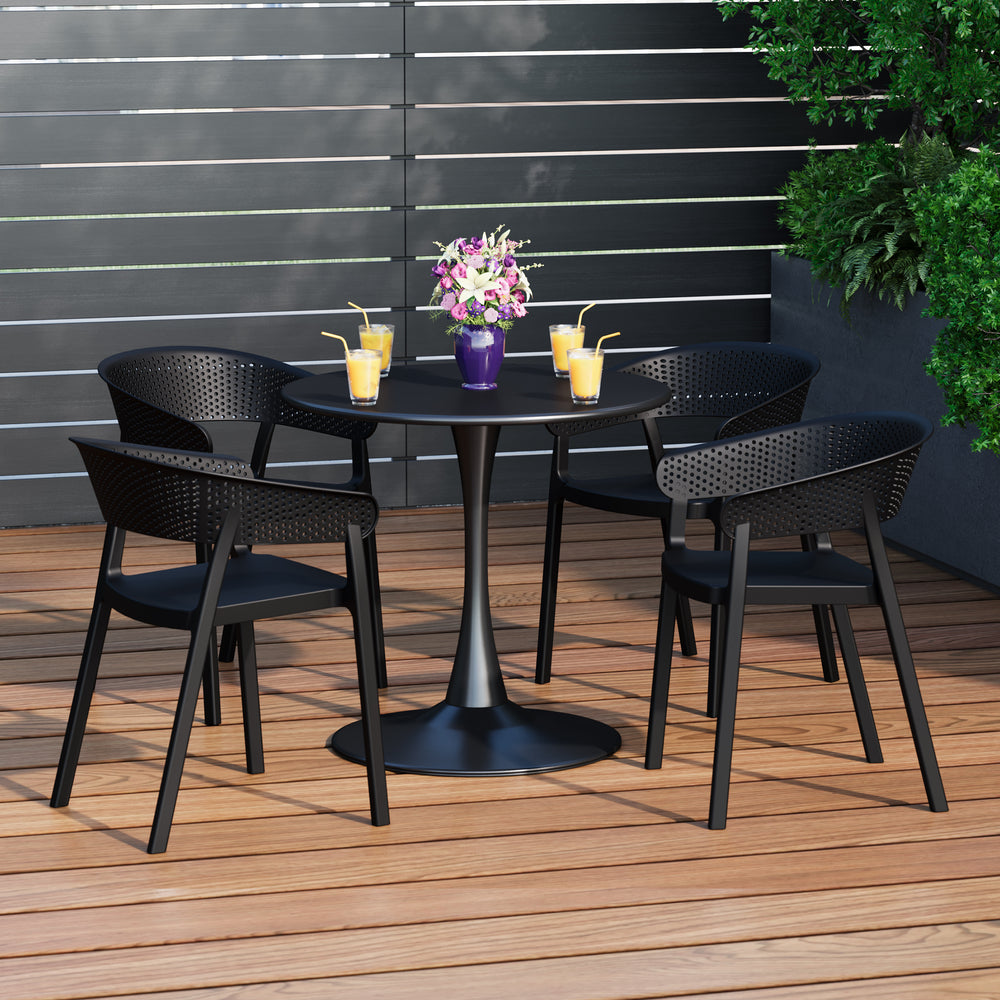 Playa 5-Piece Indoor Outdoor Metal Patio Dining Table Set With Stackable Patio Chairs