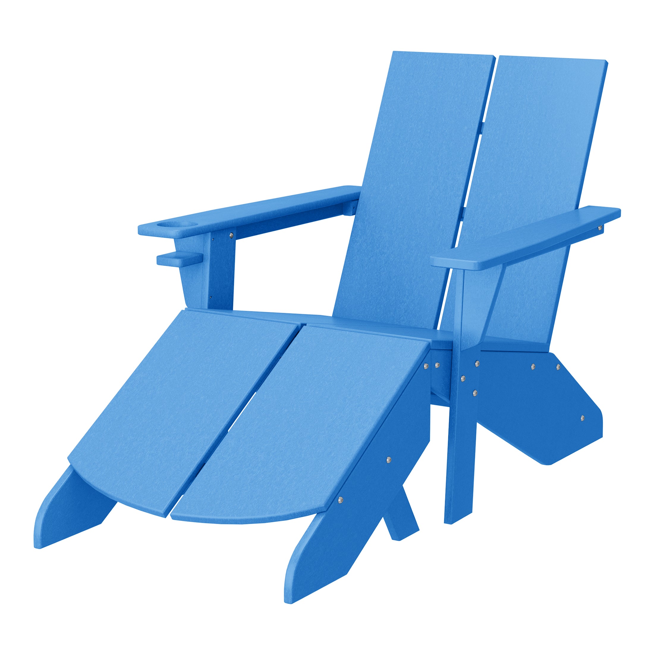 Riviera Outdoor HDPE Modern Adirondack Chair with Folding Patio Ottoman and Cup Holder