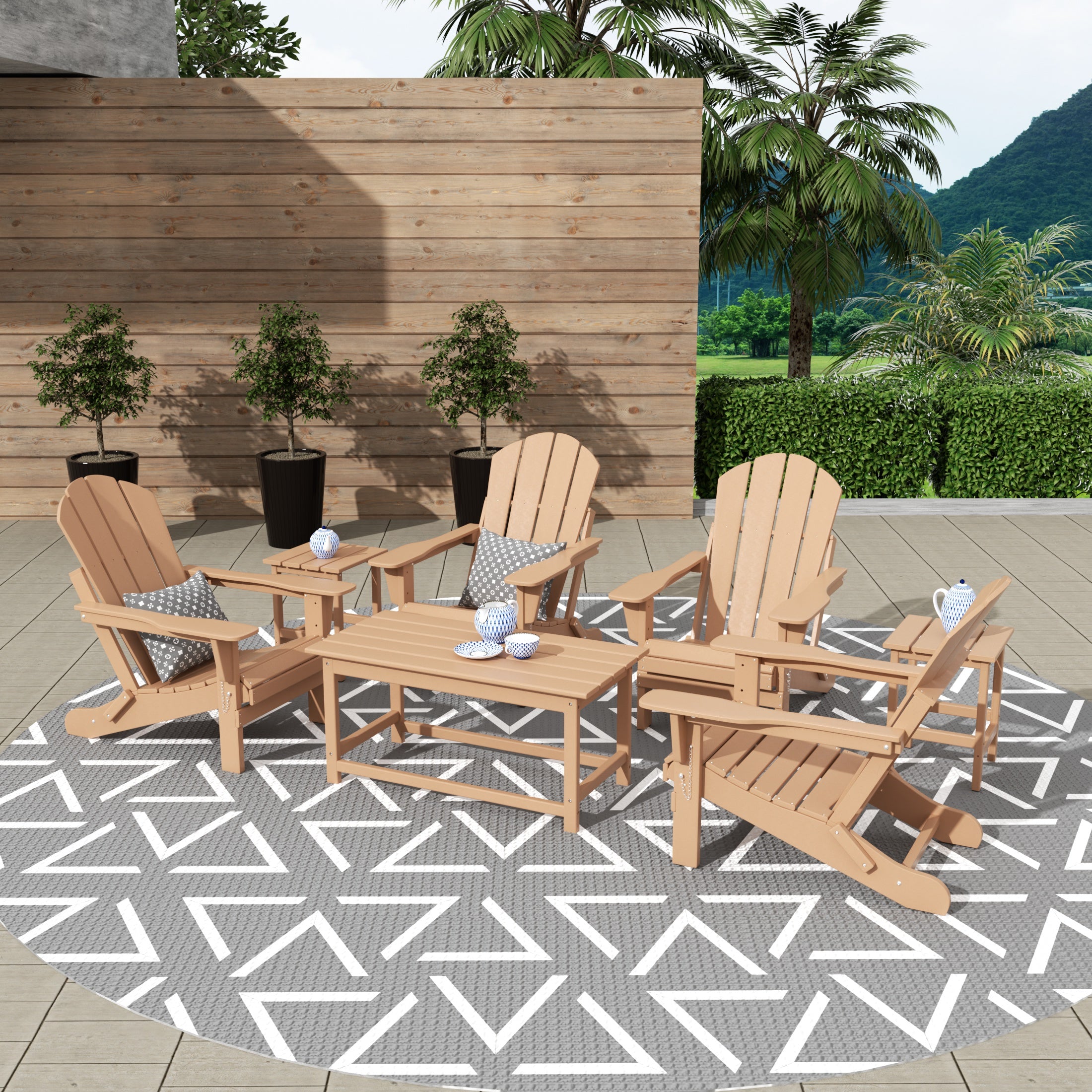 Malibu 7-Piece set Outdoor / Patio Adirondack chairs with a Coffee and t side tables ( 4 seater )