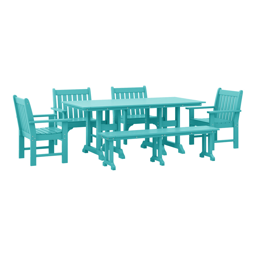 Malibu 6-Piece HDPE Outdoor Rectangle Dining Patio Table and Chairs Set