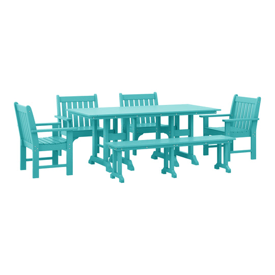 Malibu 6-Piece HDPE Outdoor Rectangle Dining Patio Table and Chairs Set