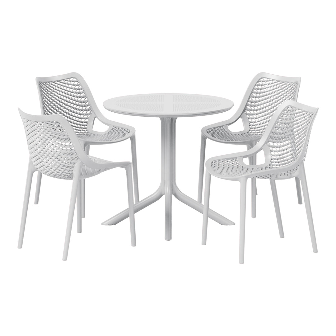 Playa 5-Piece Modern Round Patio Dining Table Set with Stackable Patio Dining Chairs