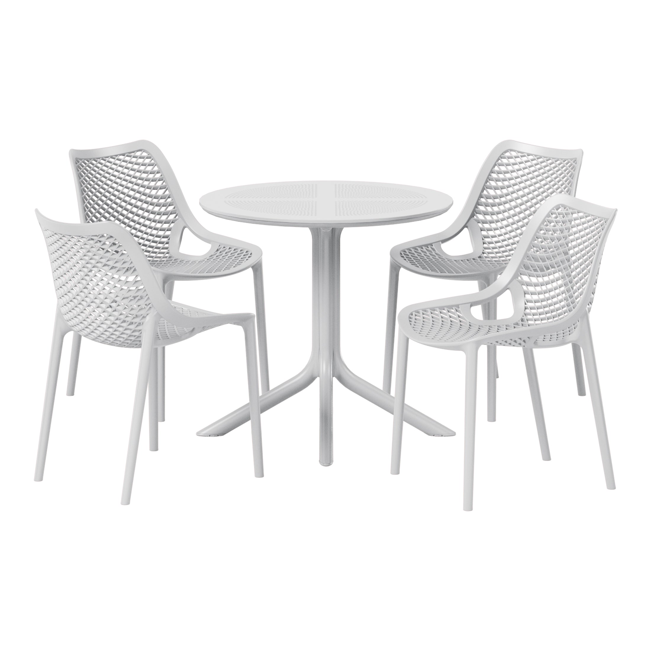 Playa 5-Piece Modern Round Patio Dining Table Set with Stackable Patio Dining Chairs