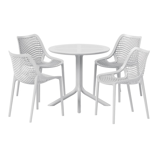 Playa 5-Piece Modern Round Patio Dining Table Set with Stackable Patio Dining Chairs