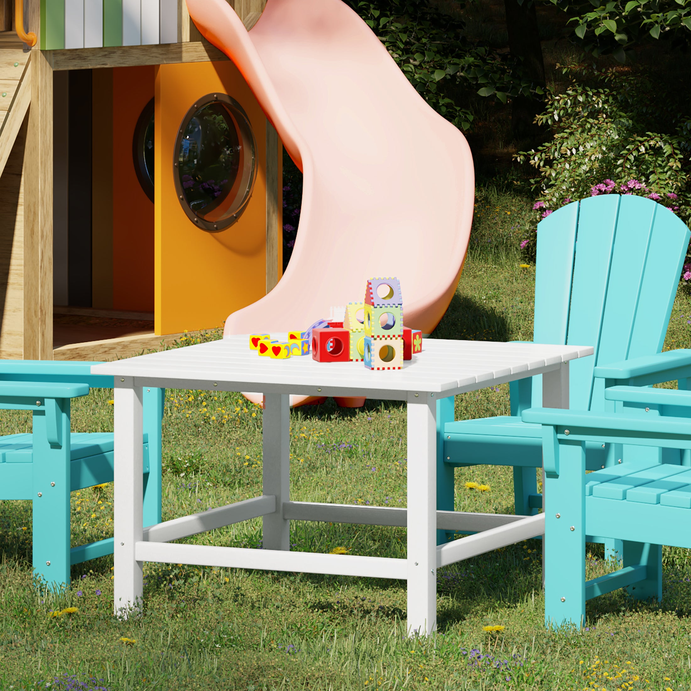 Malibu Kids Outdoor Patio Furniture HDPE 30" Wide Square Dining Table