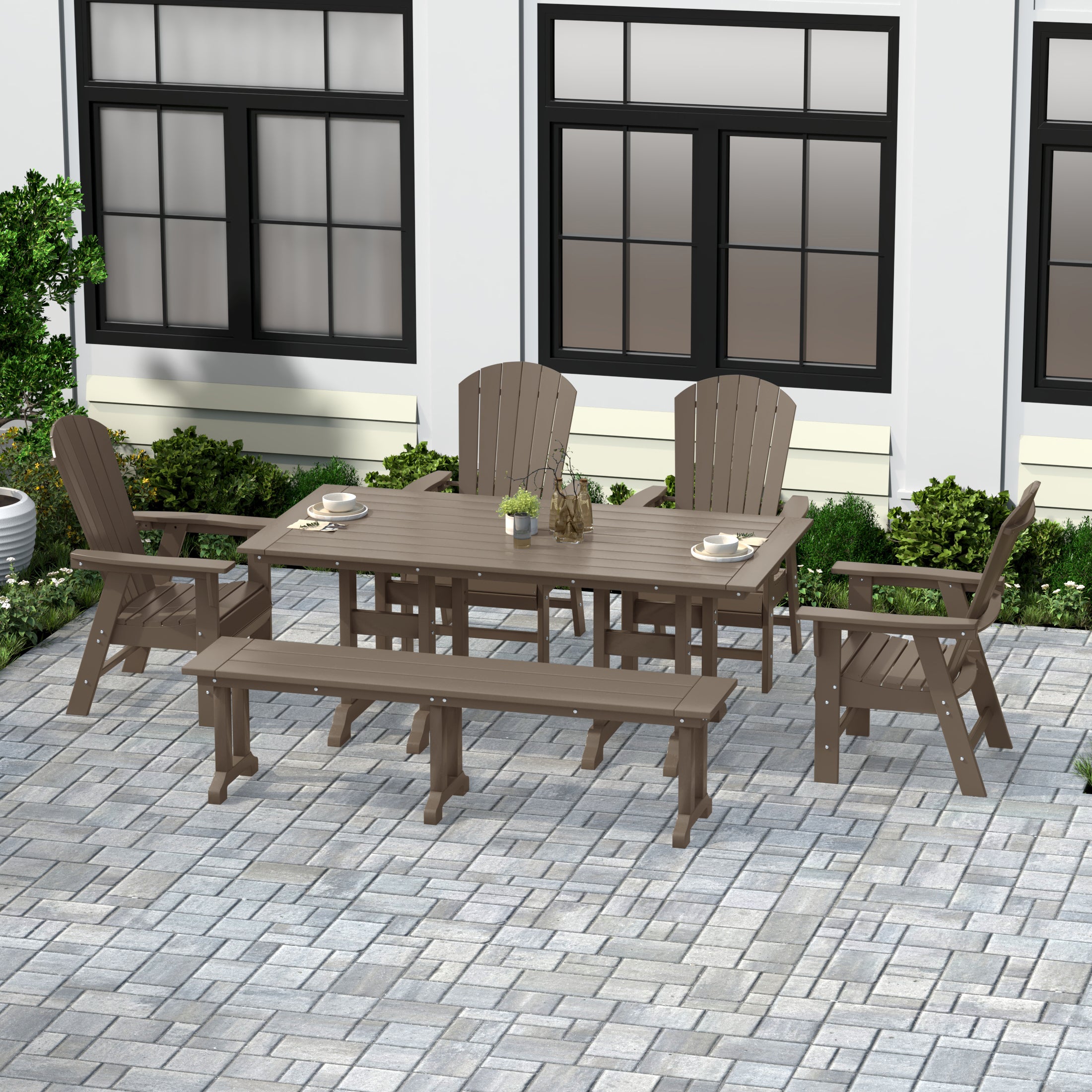 Dylan 6 Piece Outdoor Patio Dining Table and Armchair Dining Bench Set