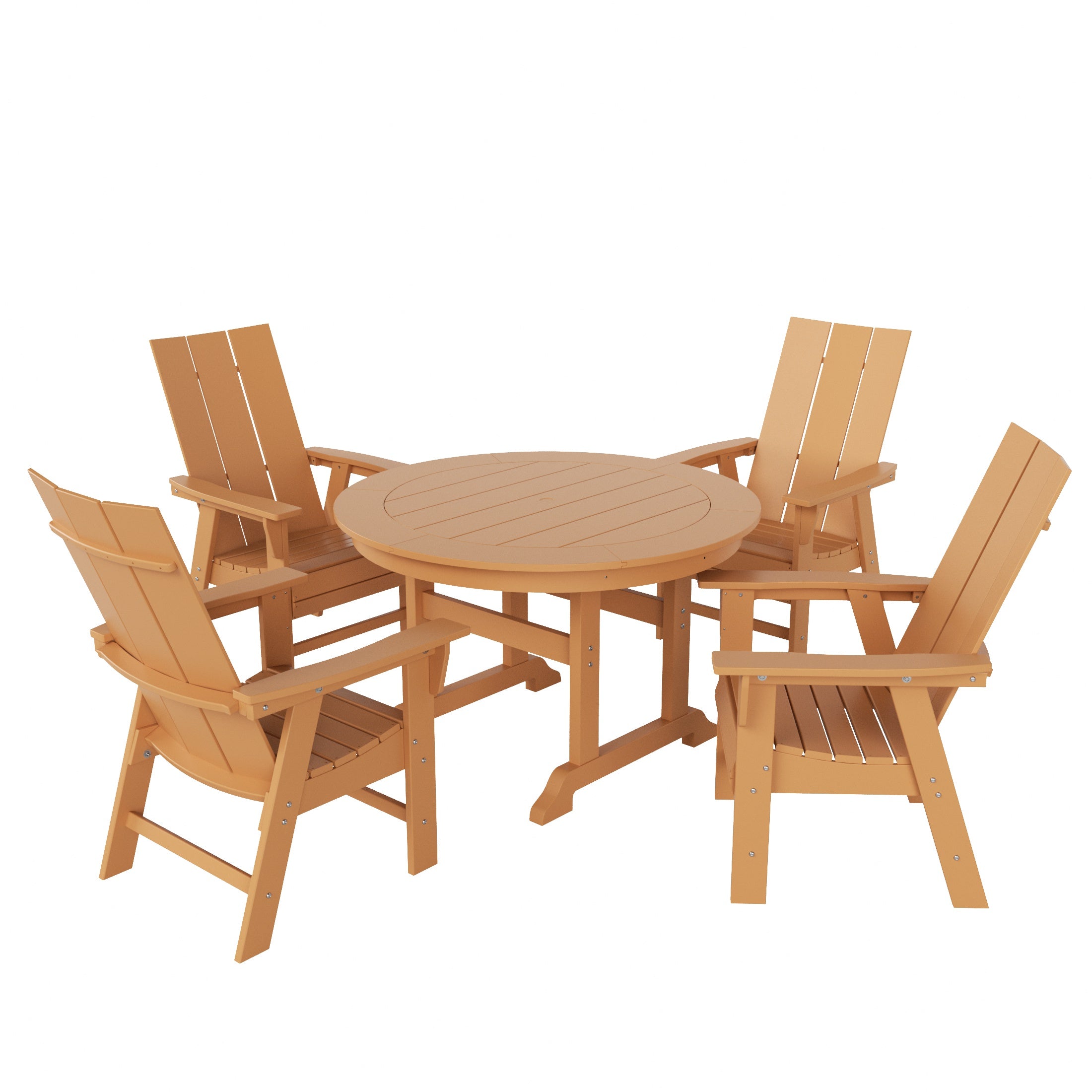 Ashore 5 Piece Outdoor Patio Dining Round Table and Modern Armchair Set