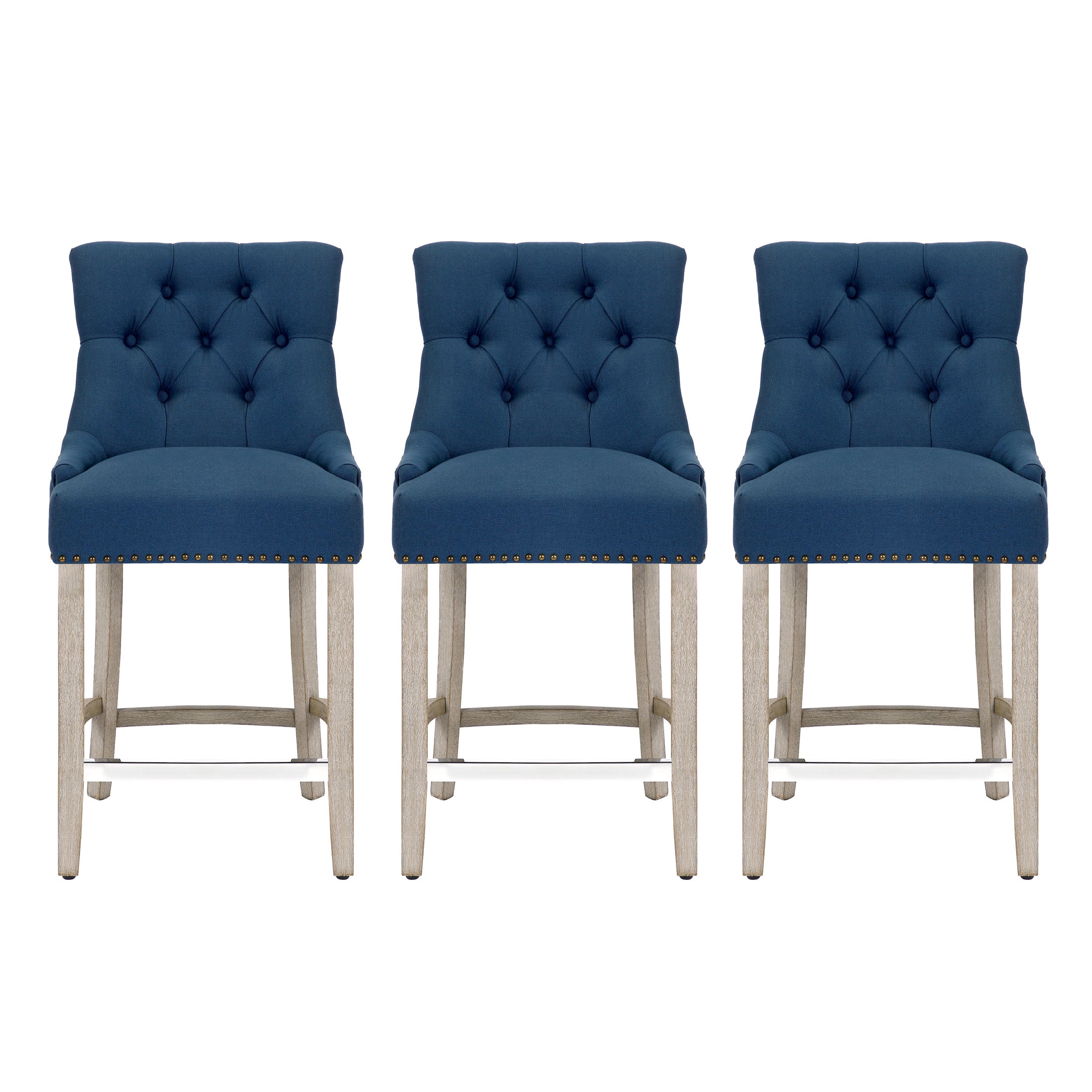 Hayes 24" Upholstered Wood Bar Stool with Tufted Back (Set of 3)