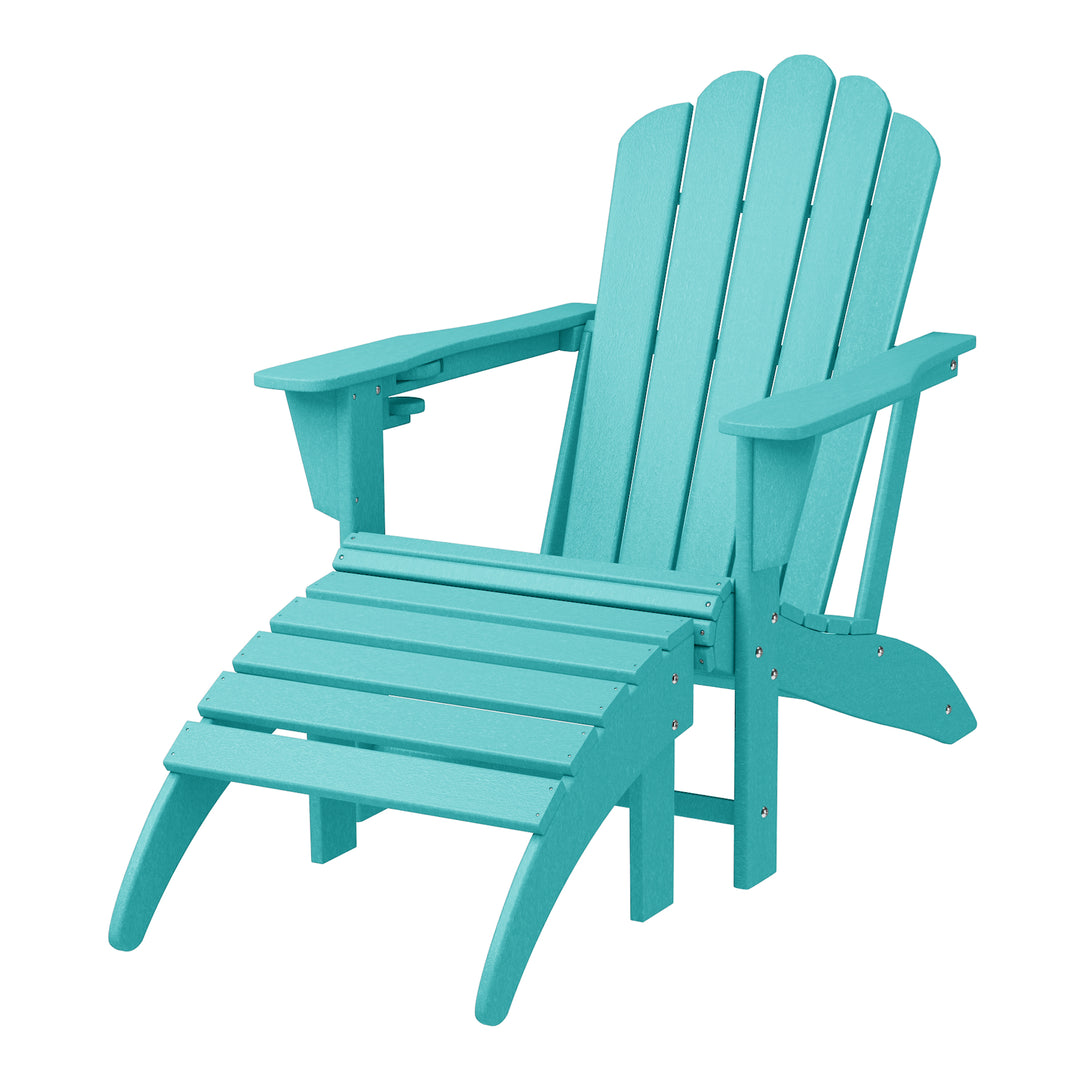 Highland 2-Piece Outdoor Patio HDPE Adirondack Chair With Ottoman and Cup Holder Set