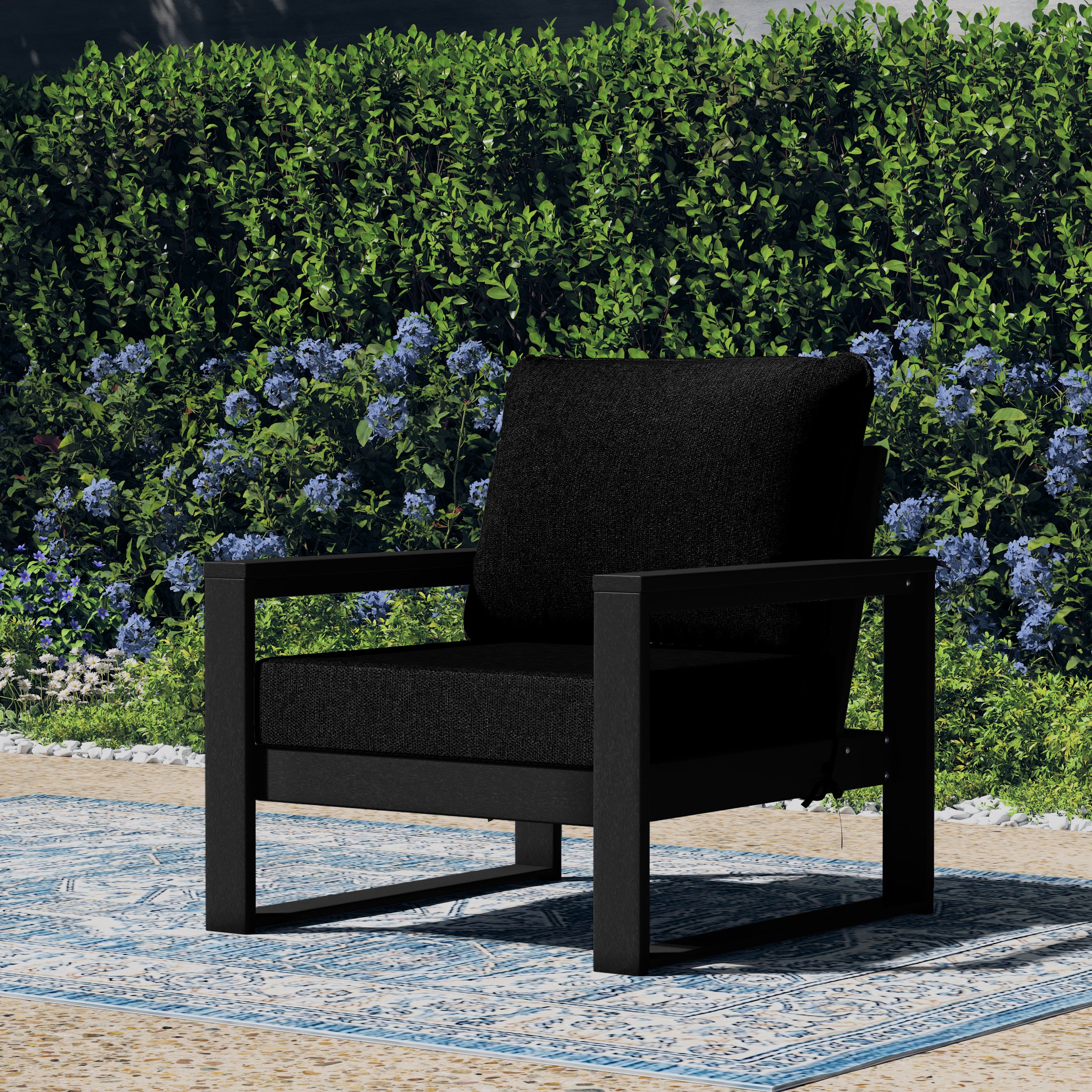 Montara Outdoor Modern HDPE Patio Club Chair with Waterproof Deep Seat Cushions
