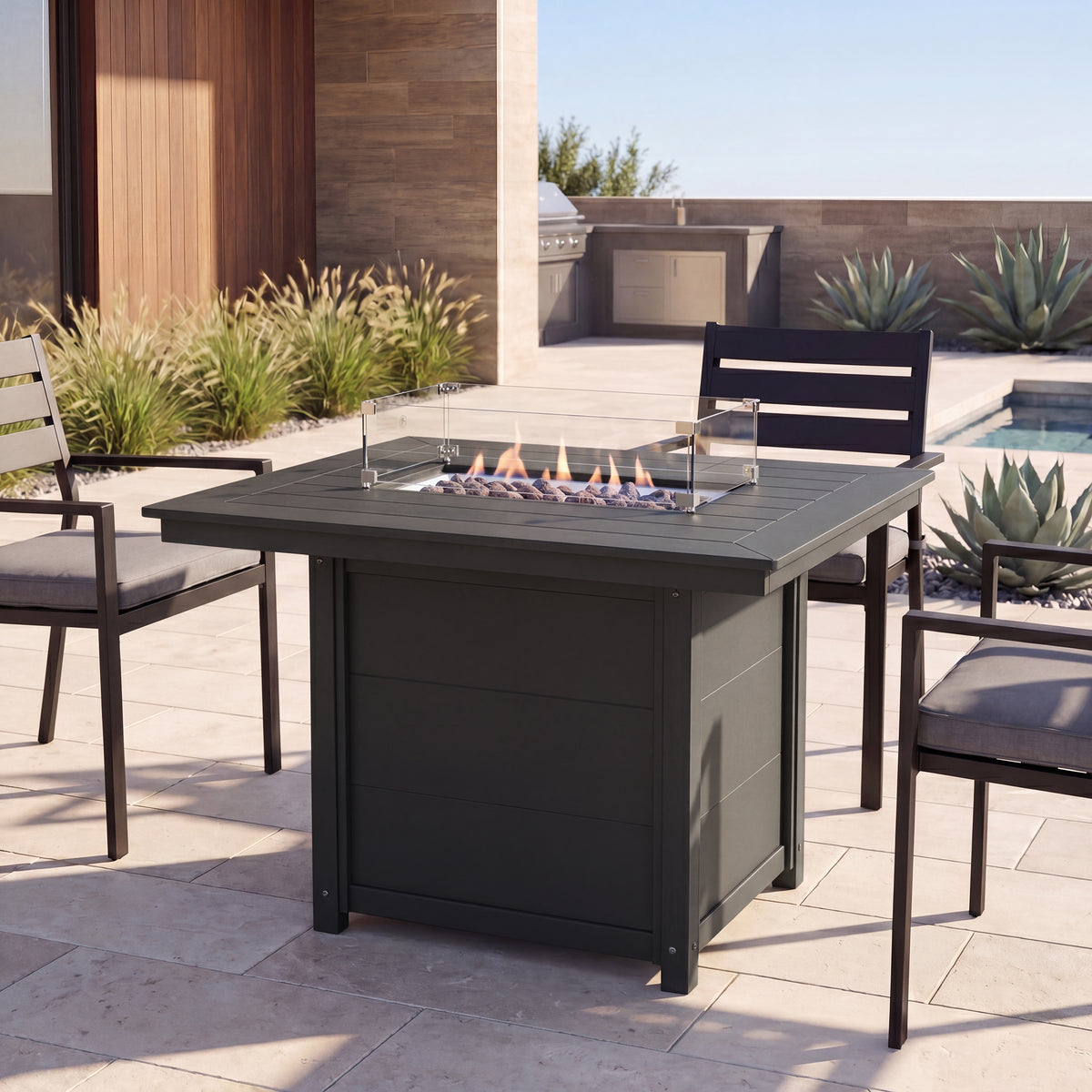 Helios 46" Modern Outdoor Patio Gas Propane Rectangular Fire Pit Table