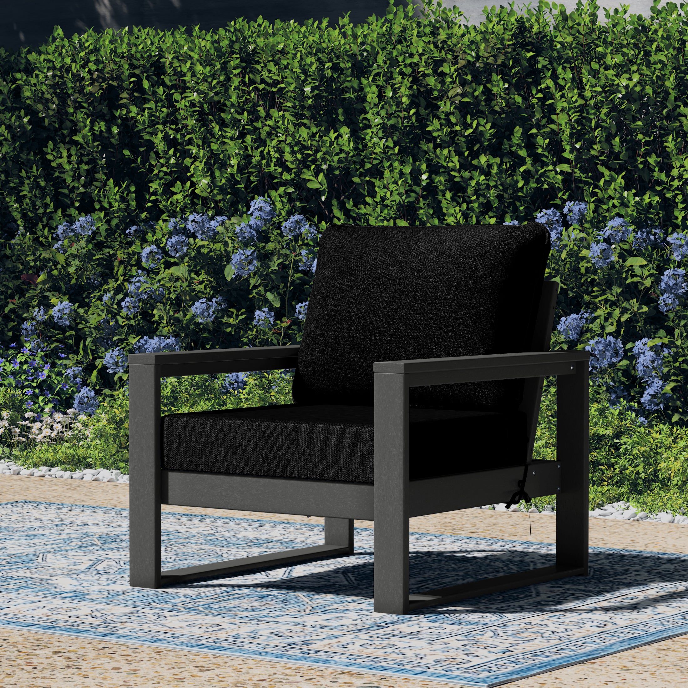 Montara Outdoor Modern HDPE Patio Club Chair with Waterproof Deep Seat Cushions