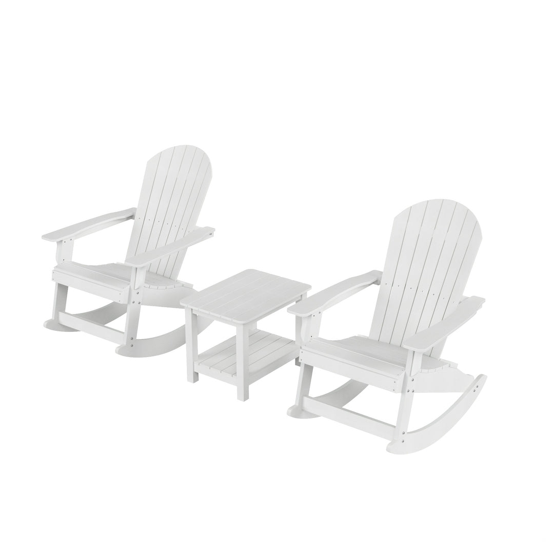 Tuscany HIPS 3-Piece Outdoor Rocking Adirondack Chair With Side Table Set