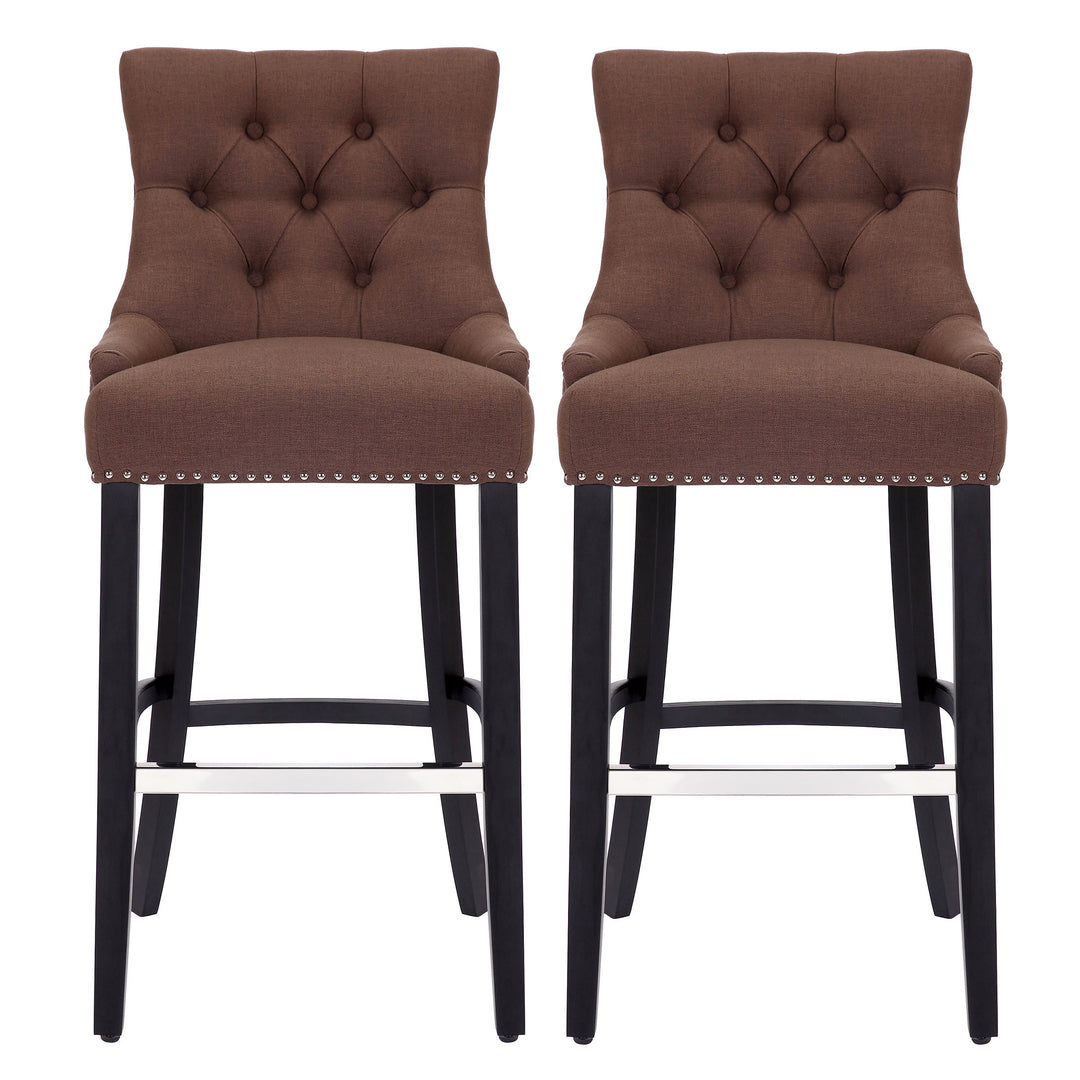 Hayes 29" Upholstered Tufted Wood Bar Stool (Set of 2), Black