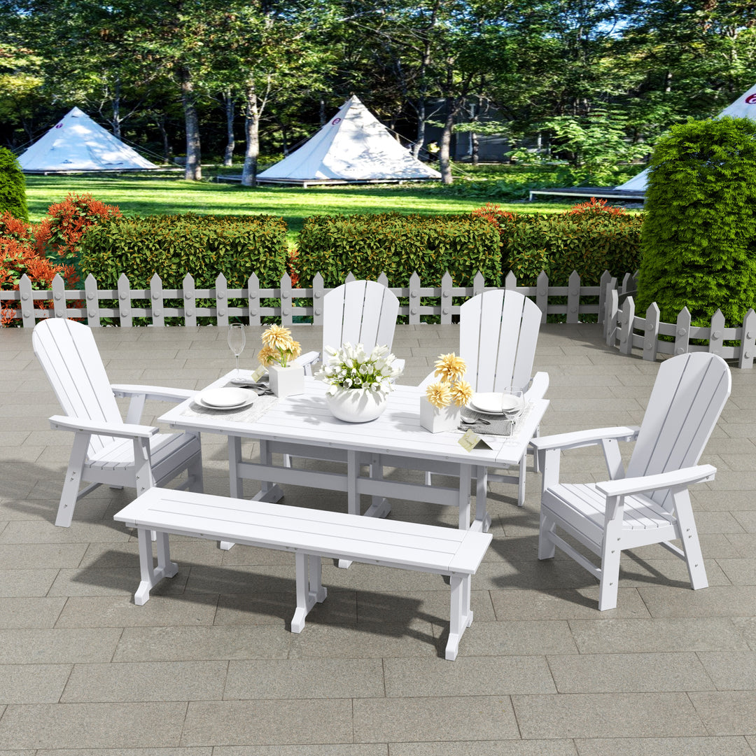 Malibu 6 Piece Outdoor Patio Dining Table and Armchair Dining Bench Set