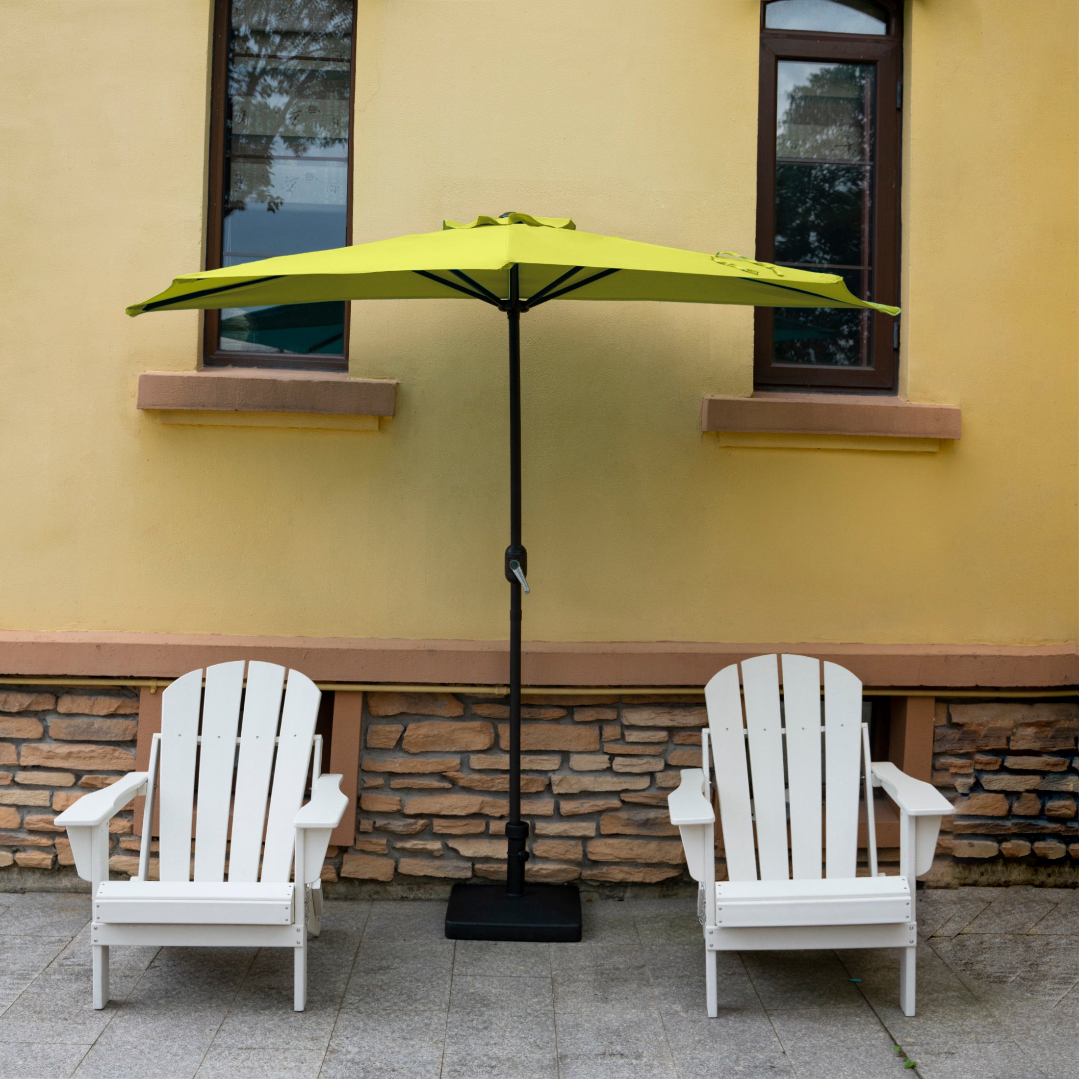 Lanai 9 ft. Aluminum Half Market Crank Lift Patio Umbrella