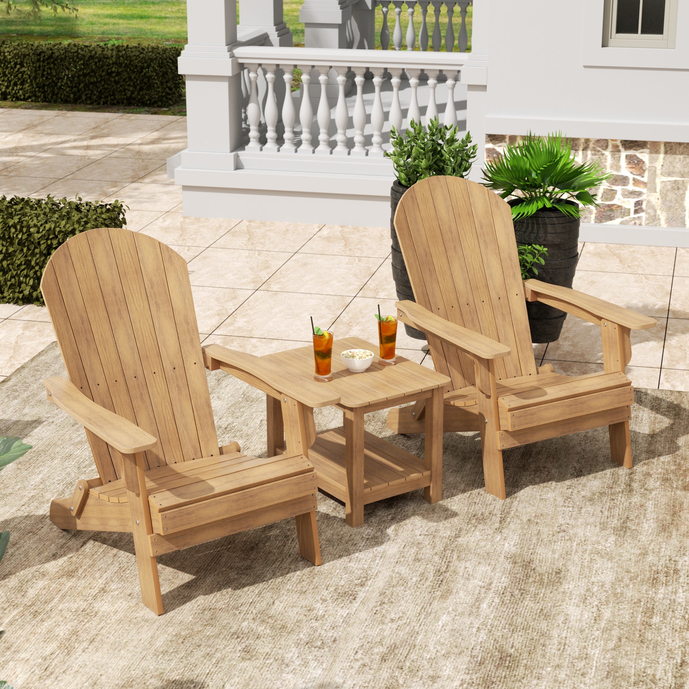 Tuscany 3PC Outdoor Adirondack Seashell Chair Set With Side Table