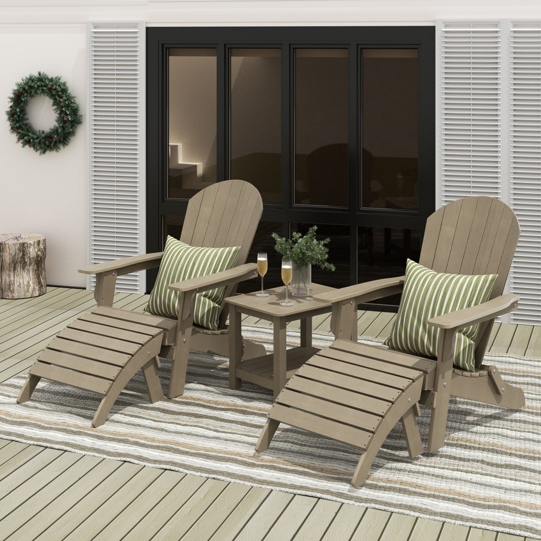 Tuscany HIPS 5-Piece Outdoor Folding Adirondack Chair With Side Table and Folding Ottoman Set