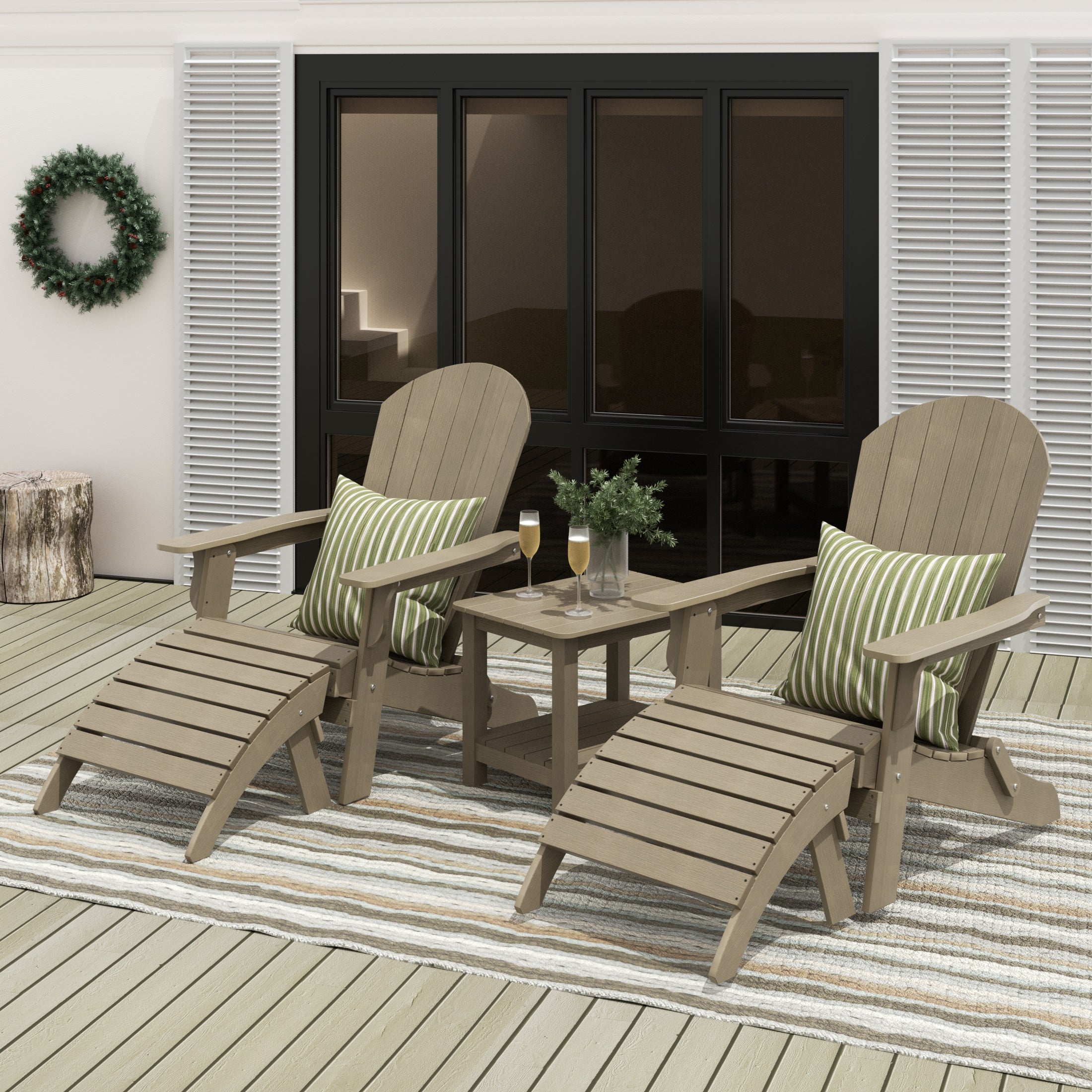 Tuscany 5-Piece Outdoor Folding Adirondack Seashell Chair With Folding Ottoman And Side Table