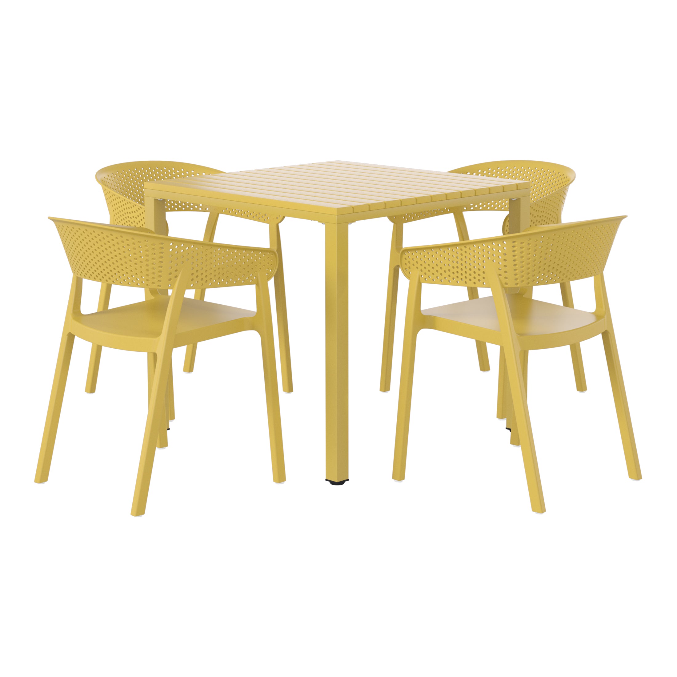 Playa 5-Piece Outdoor Metal Frame Square Dining Table Patio Set with Stackable Patio Dining Chairs