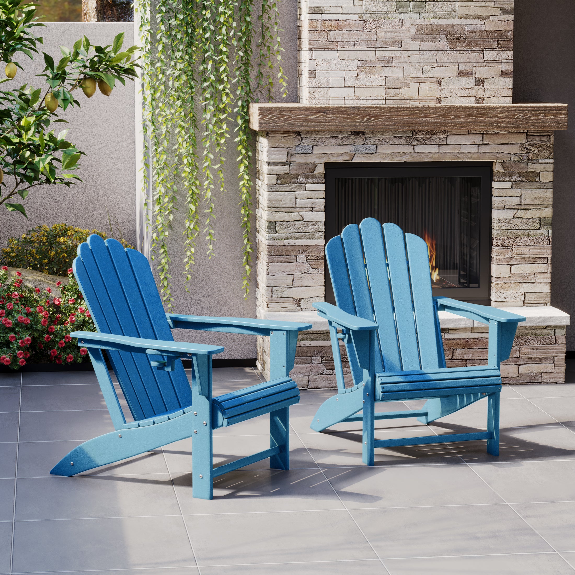 Highland Outdoor Patio HDPE Adirondack Chairs With Cup Holders (Set of 2)