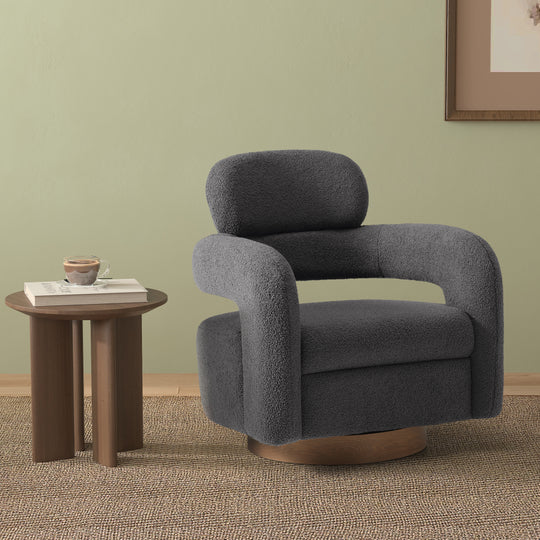 Alexandria Mid-Century Modern Sherpa Swivel Barrel Accent Chair