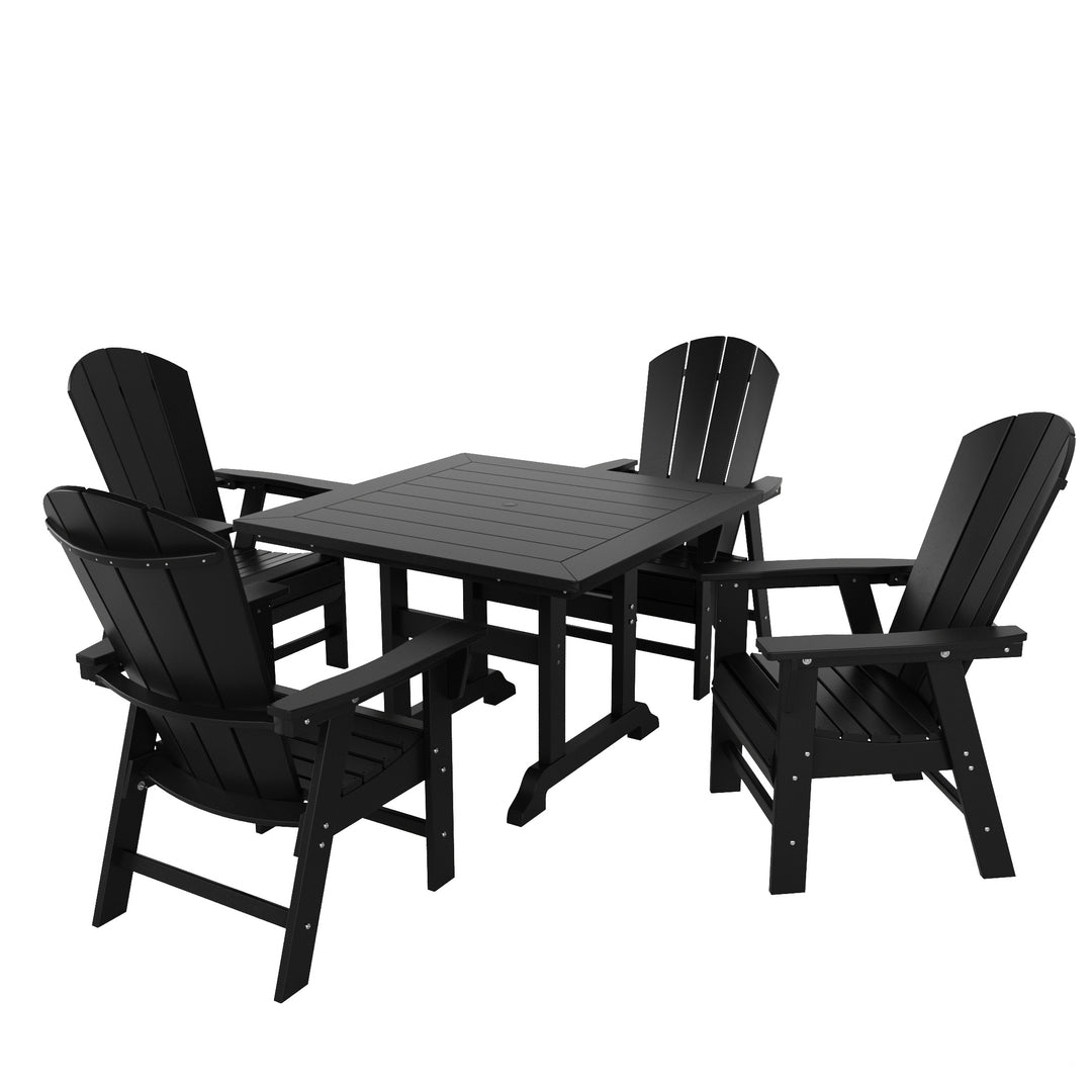 Malibu 5 Piece Outdoor Patio Square Dining Table and Curved Back Armchair Set