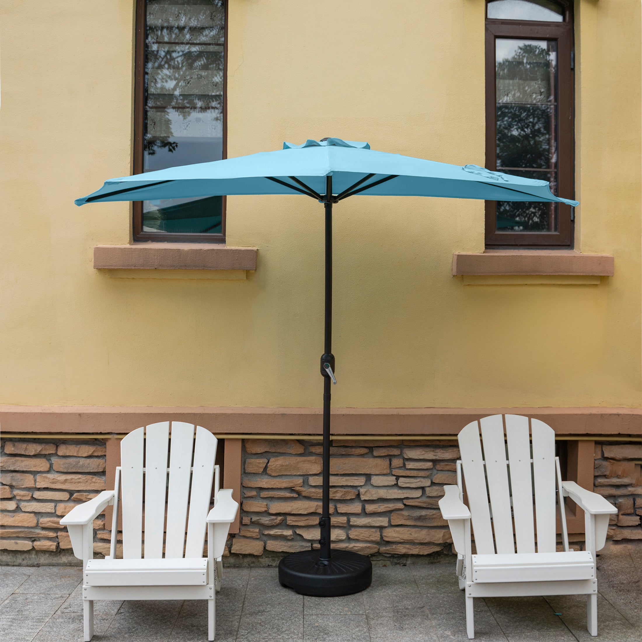 Lanai 9 ft. Aluminum Half Market Crank Lift Patio Umbrella