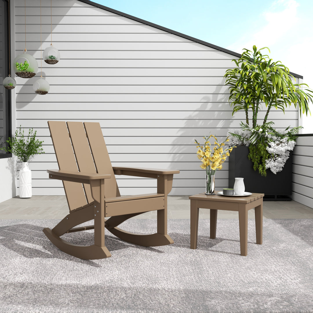 Ashore 2-Piece Modern Rocking Poly Adirondack Chair With Side Table Set