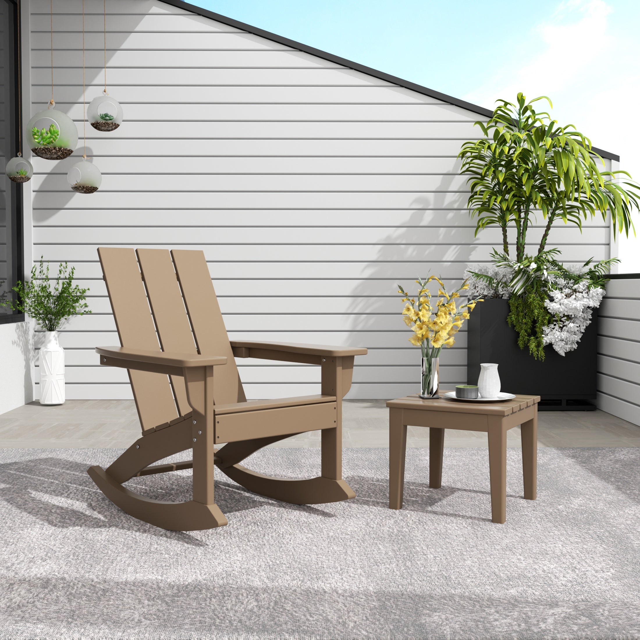 Ashore 2-Pieces Set Modern Plastic Outdoor Rocking Chair with Square Side Table