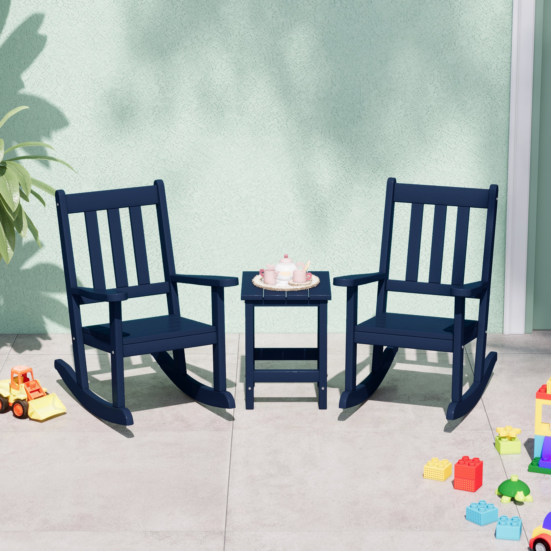 Malibu 3-Piece Kids Outdoor Rocking Chairs Set With Kids Square Side Table